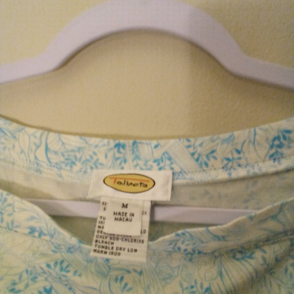 Talbots Shirt Women M 3/4 Sleeve Soft Stretch Pattern Blue White - Picture 10 of 15